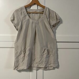 Piko 1988 Womens Short Sleeve Puff Sleeve Pocket Blouse Beige Large